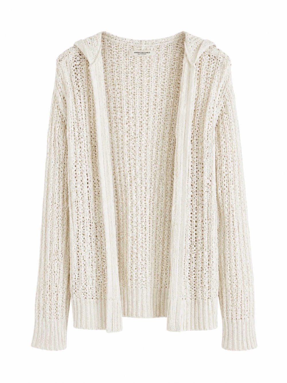American Eagle Open Knit Hooded Cardigan Cream Boho L